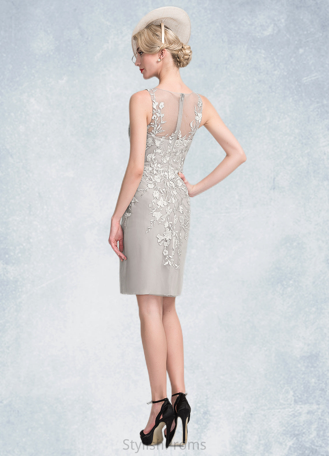 Sofia Sheath/Column Scoop Neck Knee-Length Chiffon Lace Mother of the Bride Dress With Beading Sequins HQ126P0014811