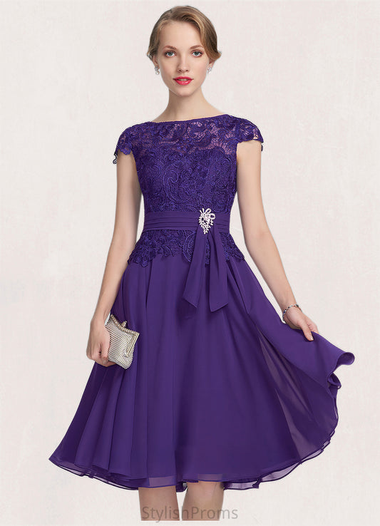 Hazel A-Line Scoop Neck Knee-Length Chiffon Lace Mother of the Bride Dress With Beading HQ126P0014814