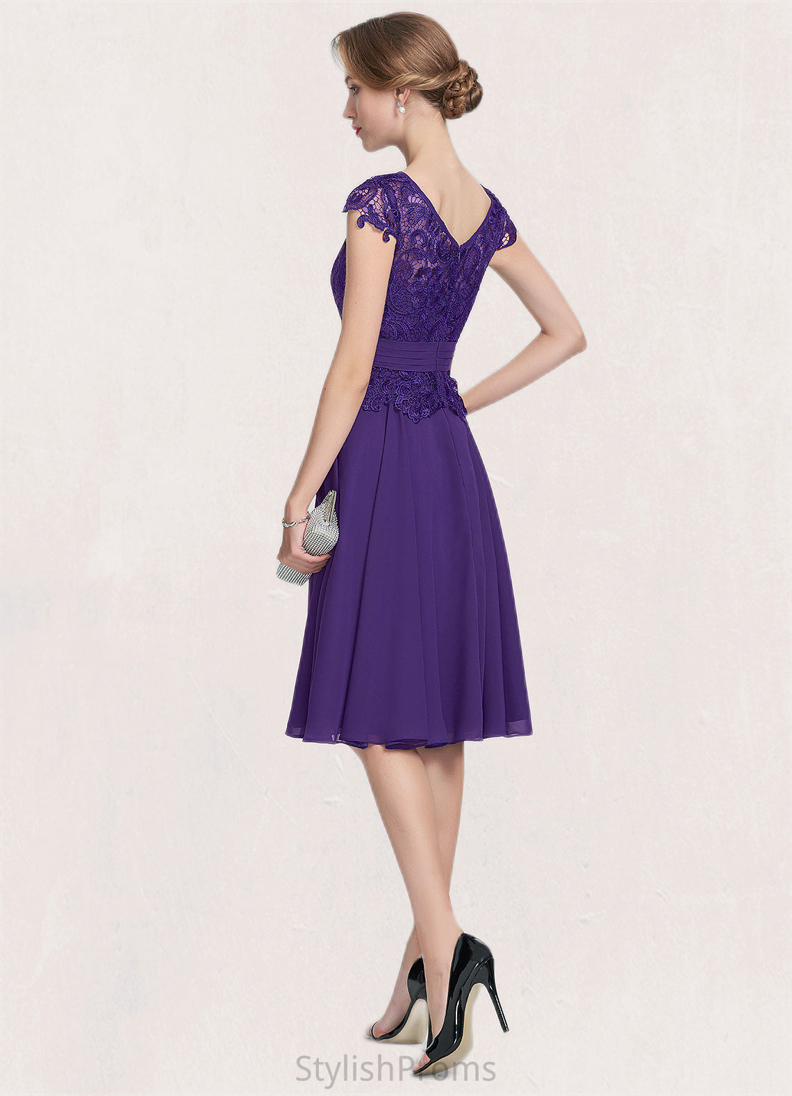 Hazel A-Line Scoop Neck Knee-Length Chiffon Lace Mother of the Bride Dress With Beading HQ126P0014814