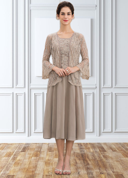 Moriah A-Line Scoop Neck Tea-Length Chiffon Lace Mother of the Bride Dress With Sequins HQ126P0014816