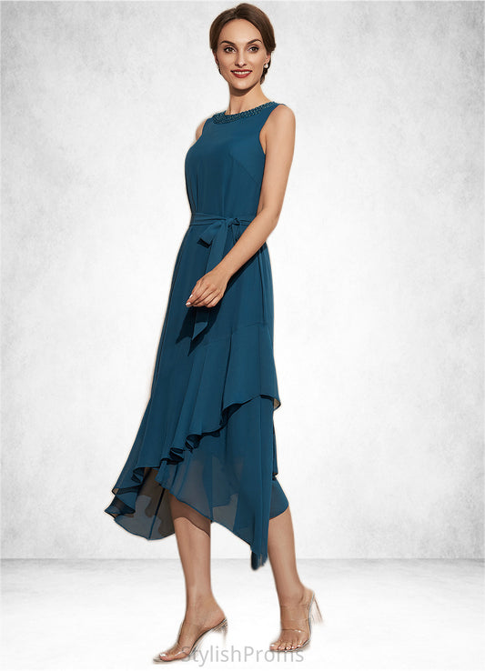 Alice A-Line Scoop Neck Asymmetrical Chiffon Mother of the Bride Dress With Beading Cascading Ruffles HQ126P0014817