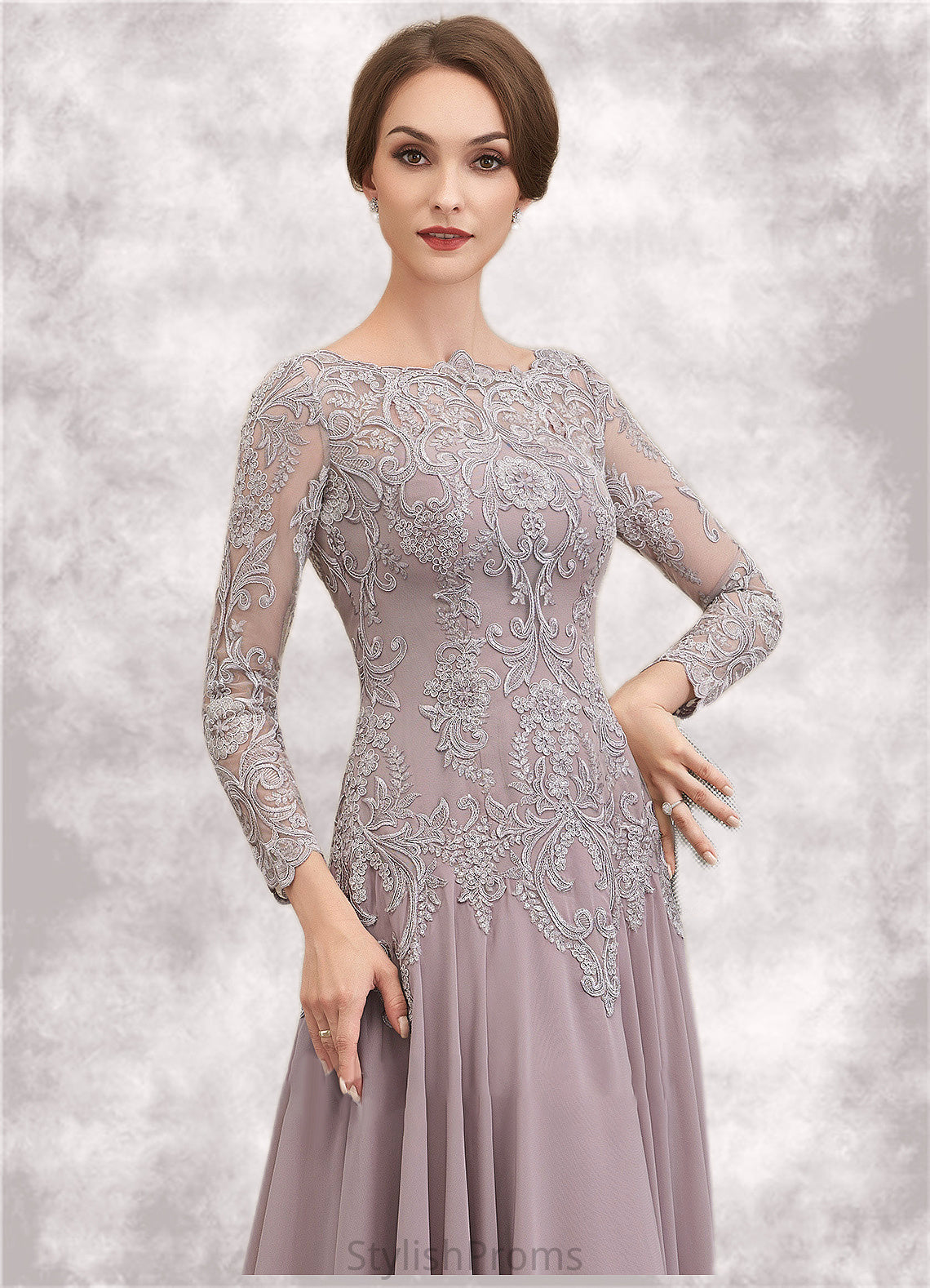 Celeste A-Line Scoop Neck Sweep Train Chiffon Lace Mother of the Bride Dress With Sequins HQ126P0014819