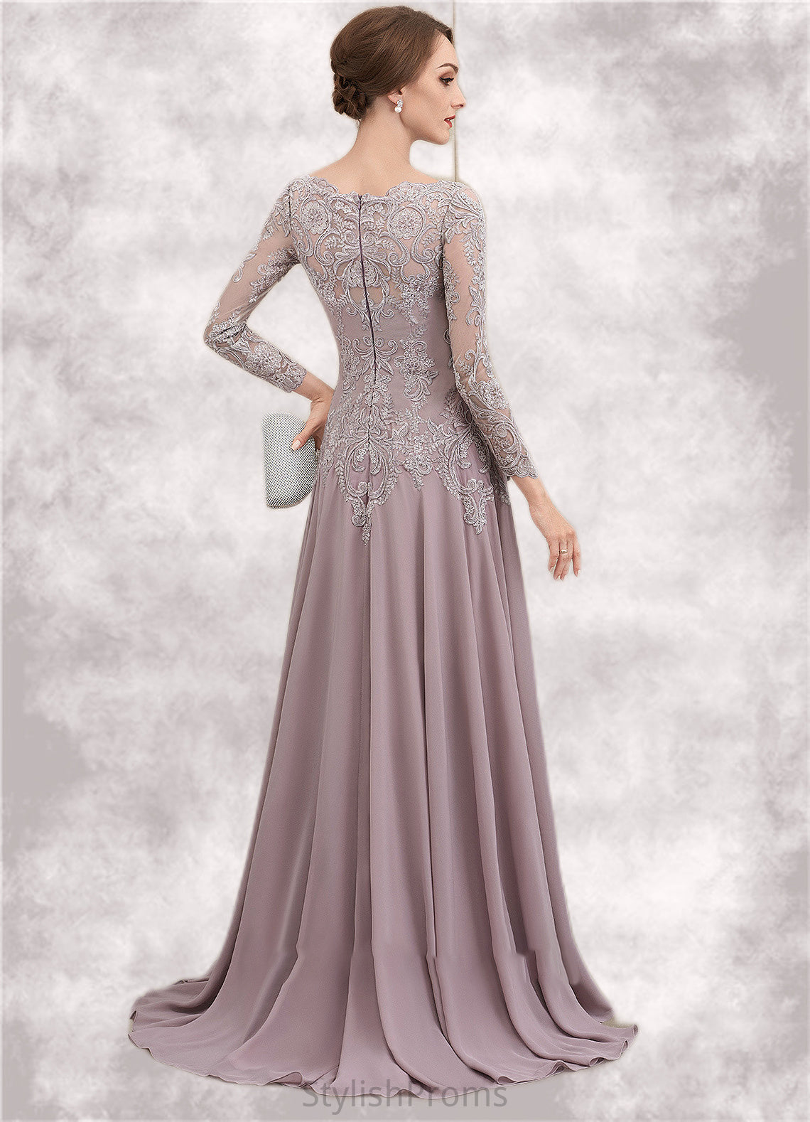 Celeste A-Line Scoop Neck Sweep Train Chiffon Lace Mother of the Bride Dress With Sequins HQ126P0014819