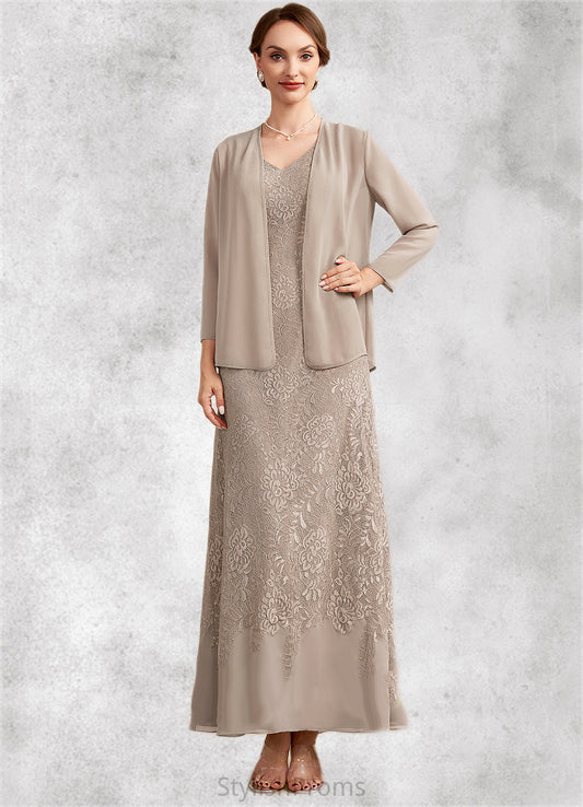 Emilia A-Line V-neck Ankle-Length Chiffon Lace Mother of the Bride Dress HQ126P0014851