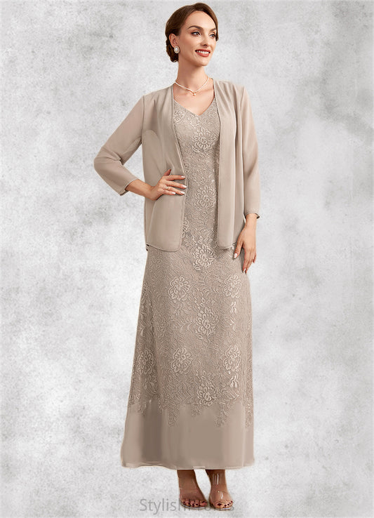 Emilia A-Line V-neck Ankle-Length Chiffon Lace Mother of the Bride Dress HQ126P0014851