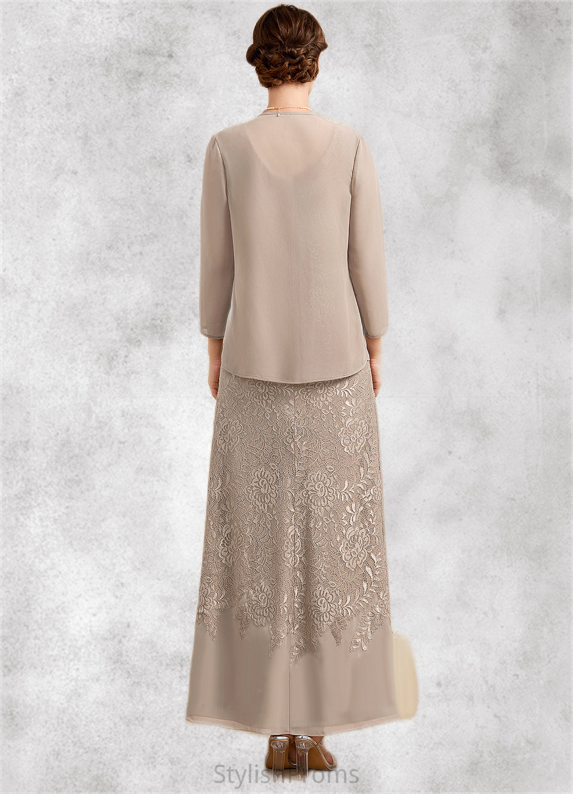 Emilia A-Line V-neck Ankle-Length Chiffon Lace Mother of the Bride Dress HQ126P0014851