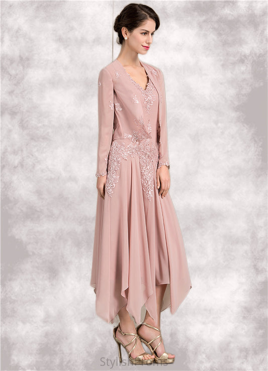 Brooke A-Line V-neck Ankle-Length Chiffon Mother of the Bride Dress With Appliques Lace Sequins HQ126P0014855