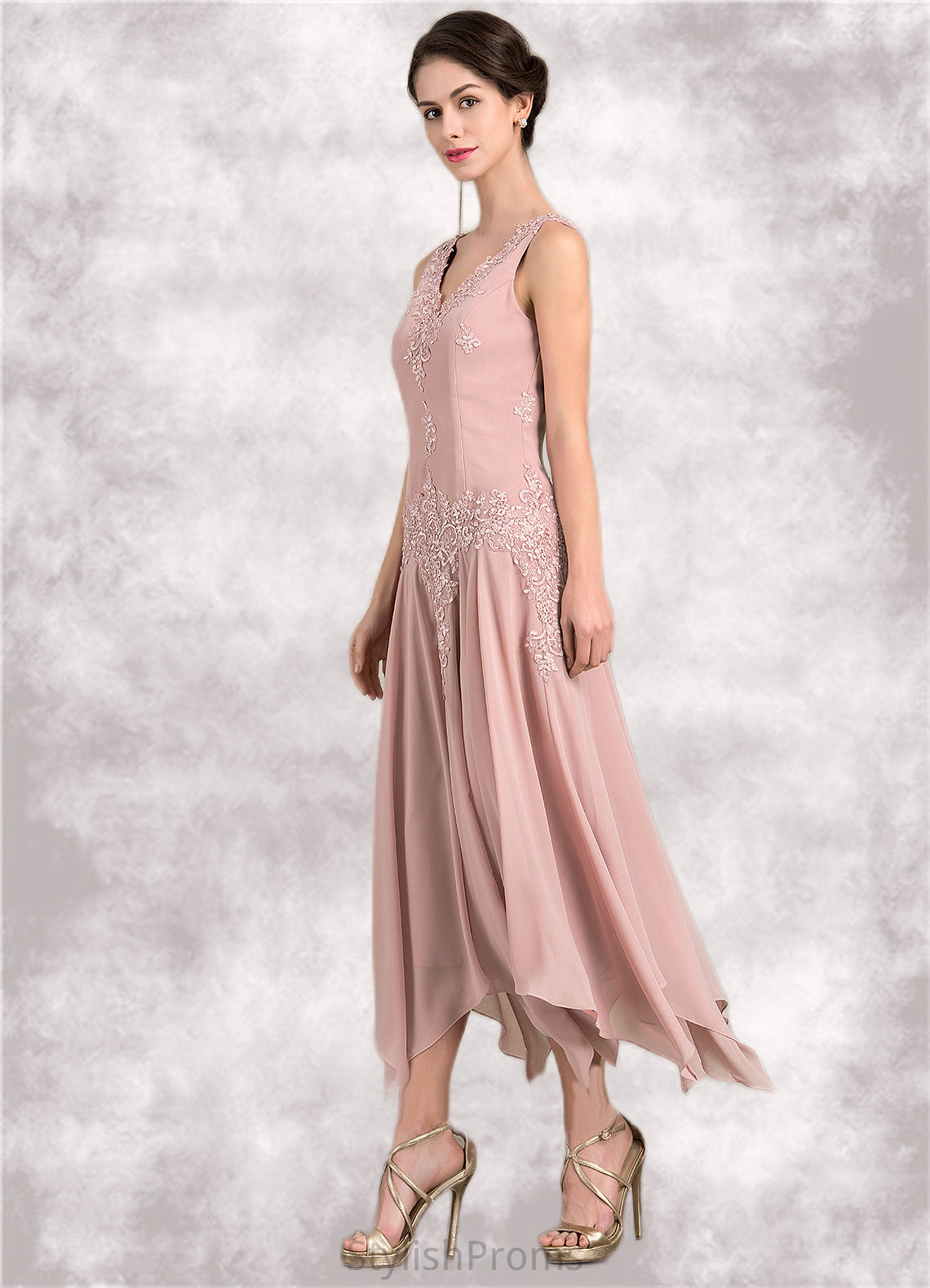 Brooke A-Line V-neck Ankle-Length Chiffon Mother of the Bride Dress With Appliques Lace Sequins HQ126P0014855