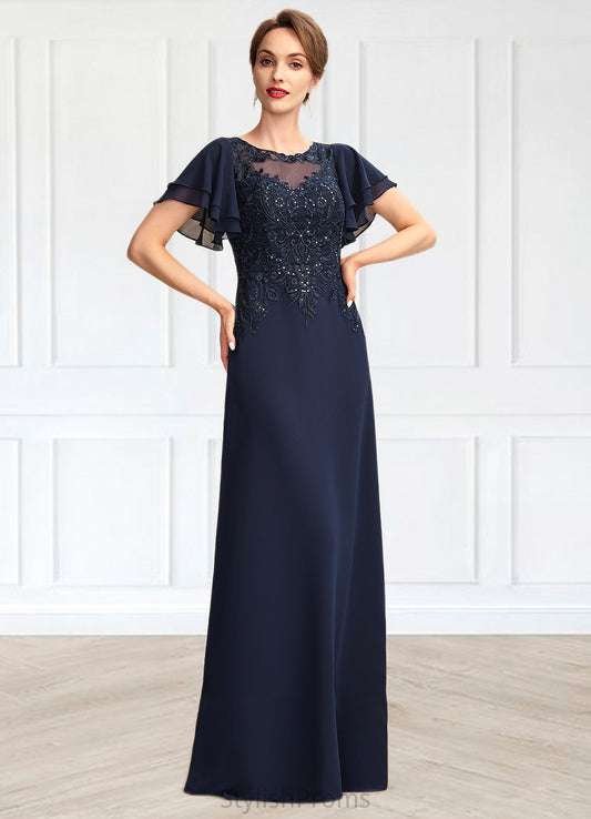 Iliana A-Line Scoop Neck Floor-Length Chiffon Lace Mother of the Bride Dress With Sequins HQ126P0014857