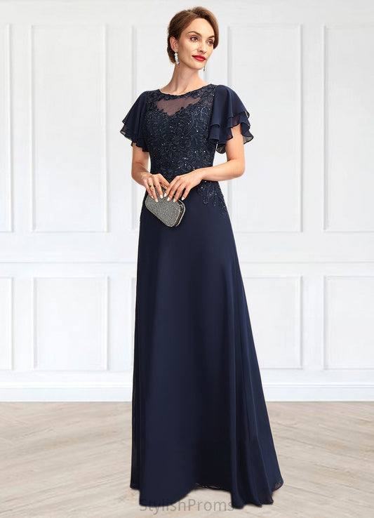 Iliana A-Line Scoop Neck Floor-Length Chiffon Lace Mother of the Bride Dress With Sequins HQ126P0014857