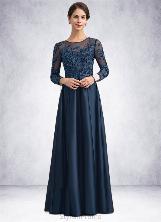 Dalia A-Line Scoop Neck Floor-Length Satin Lace Mother of the Bride Dress With Beading HQ126P0014858