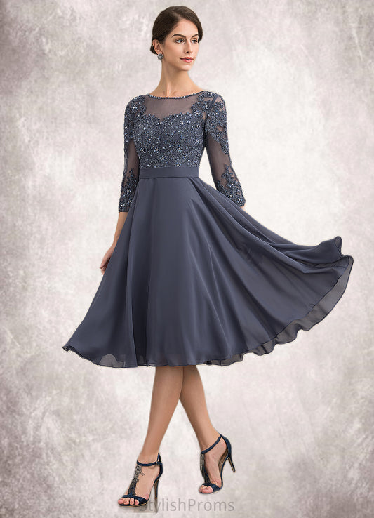 Izabelle A-Line Scoop Neck Knee-Length Chiffon Lace Mother of the Bride Dress With Beading Sequins HQ126P0014861