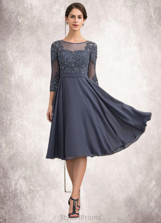 Izabelle A-Line Scoop Neck Knee-Length Chiffon Lace Mother of the Bride Dress With Beading Sequins HQ126P0014861