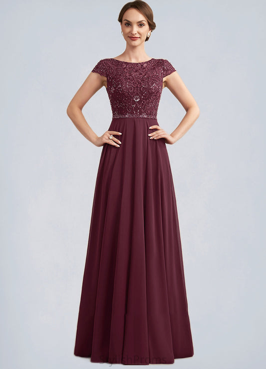 Khloe A-Line Scoop Neck Floor-Length Chiffon Lace Mother of the Bride Dress With Beading Sequins HQ126P0014863