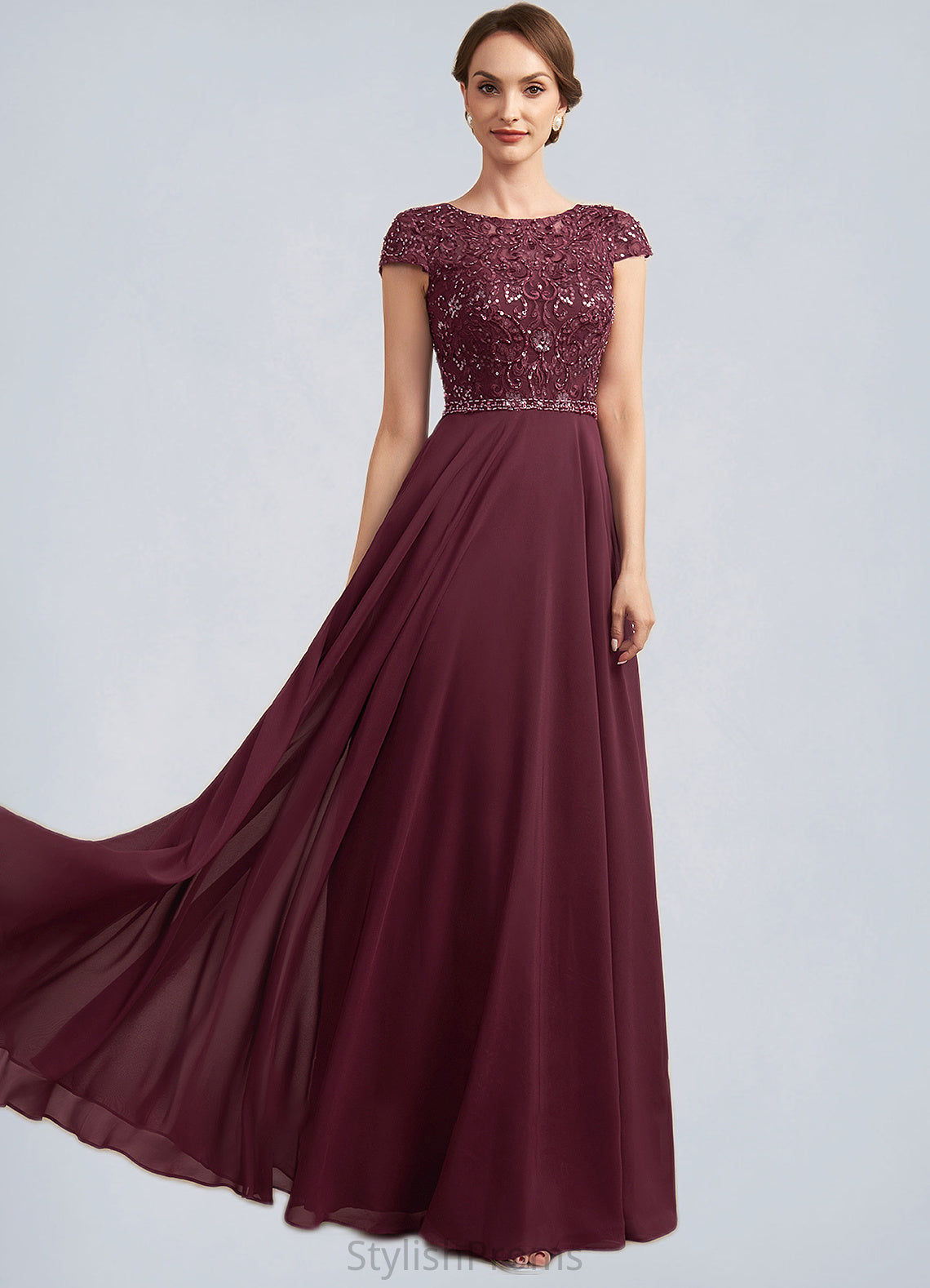 Khloe A-Line Scoop Neck Floor-Length Chiffon Lace Mother of the Bride Dress With Beading Sequins HQ126P0014863