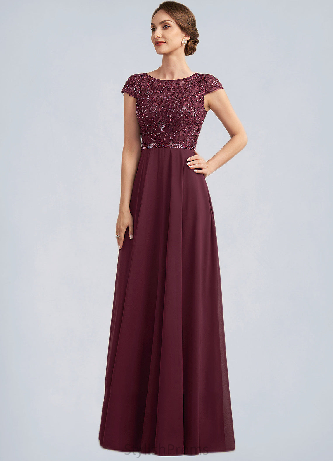 Khloe A-Line Scoop Neck Floor-Length Chiffon Lace Mother of the Bride Dress With Beading Sequins HQ126P0014863