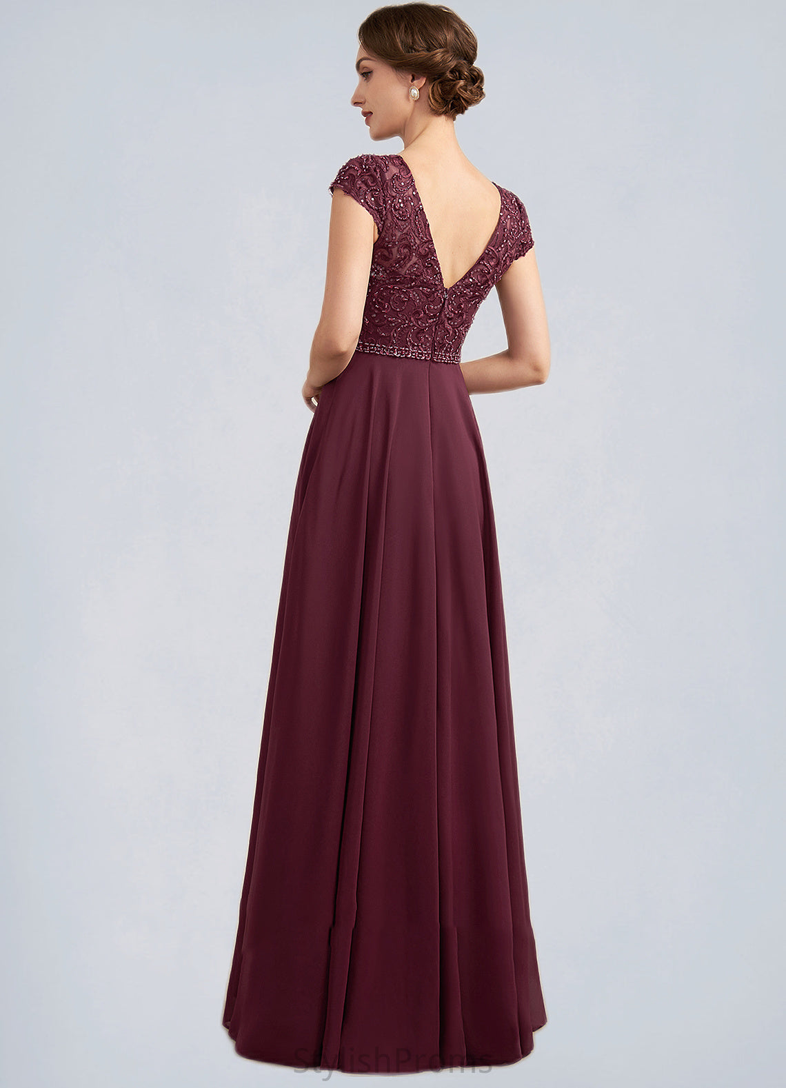 Khloe A-Line Scoop Neck Floor-Length Chiffon Lace Mother of the Bride Dress With Beading Sequins HQ126P0014863