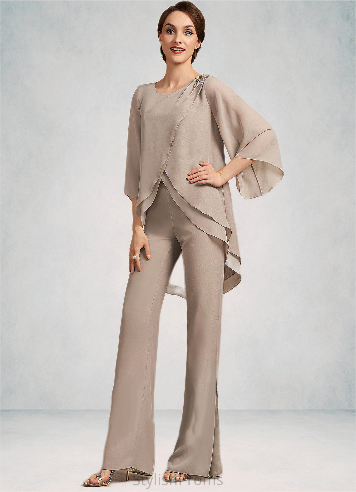 Shyanne Jumpsuit/Pantsuit Scoop Neck Floor-Length Chiffon Mother of the Bride Dress HQ126P0014864