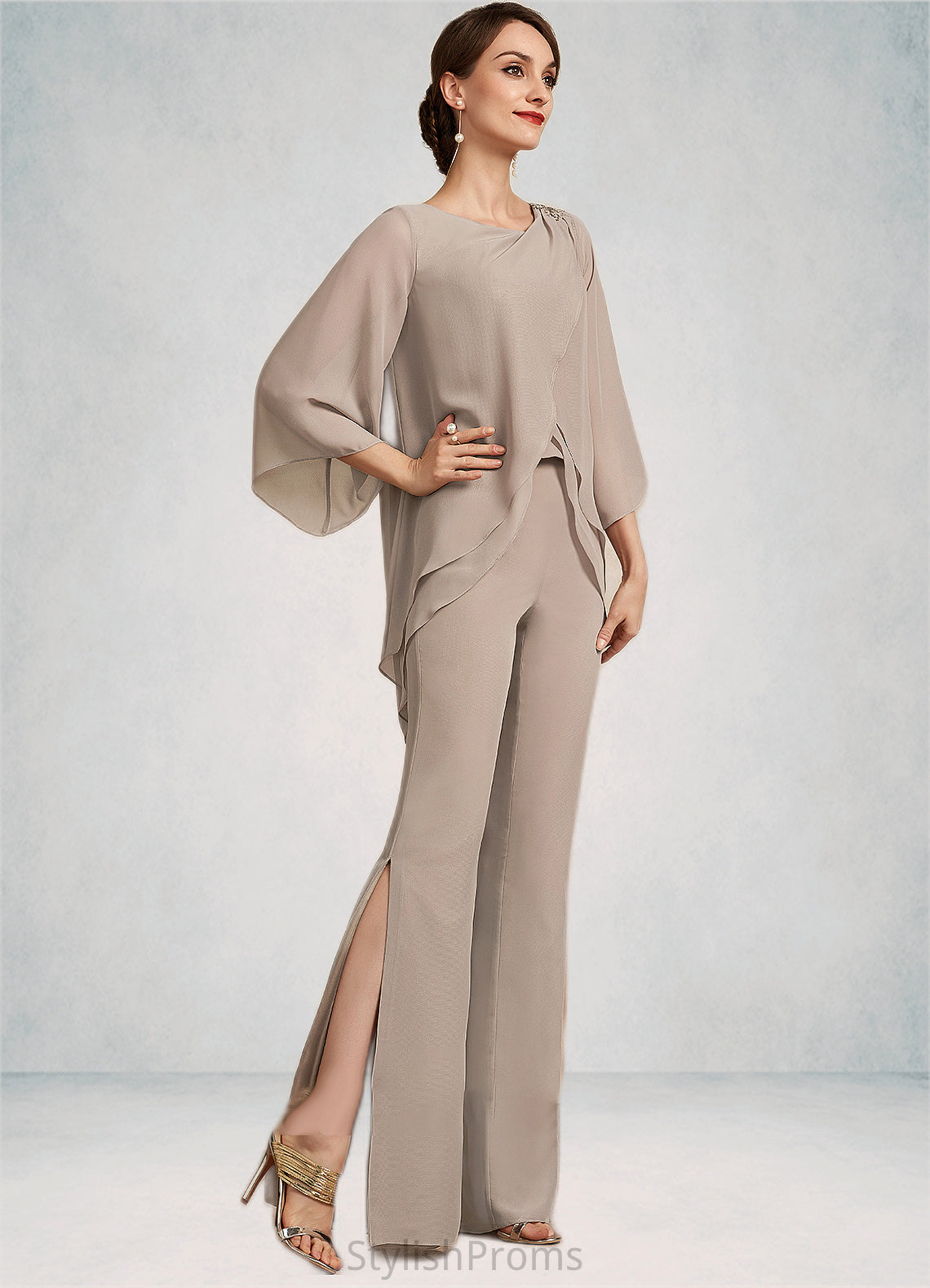 Shyanne Jumpsuit/Pantsuit Scoop Neck Floor-Length Chiffon Mother of the Bride Dress HQ126P0014864