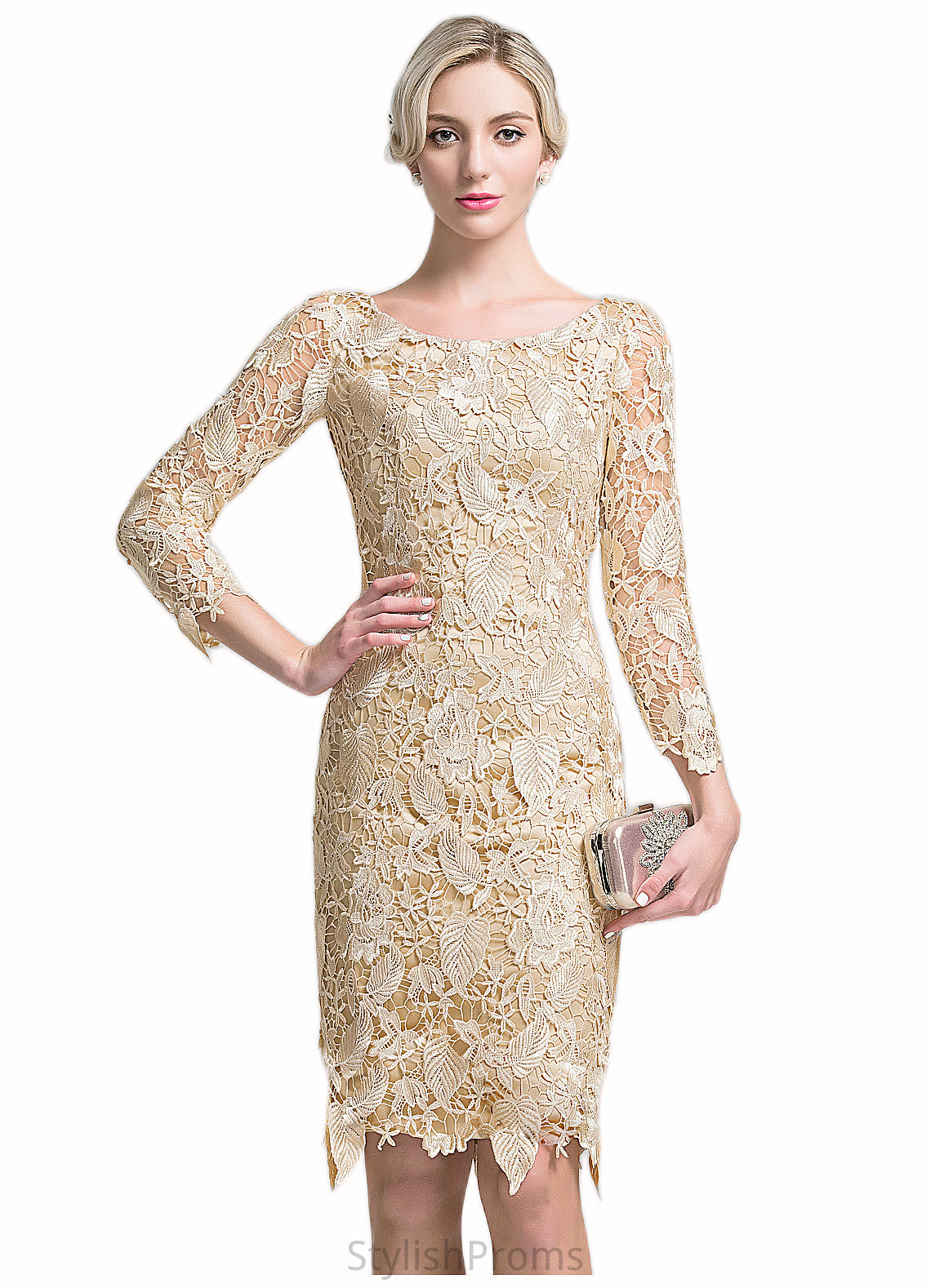 Abbey Sheath/Column Scoop Neck Knee-Length Lace Mother of the Bride Dress HQ126P0014865