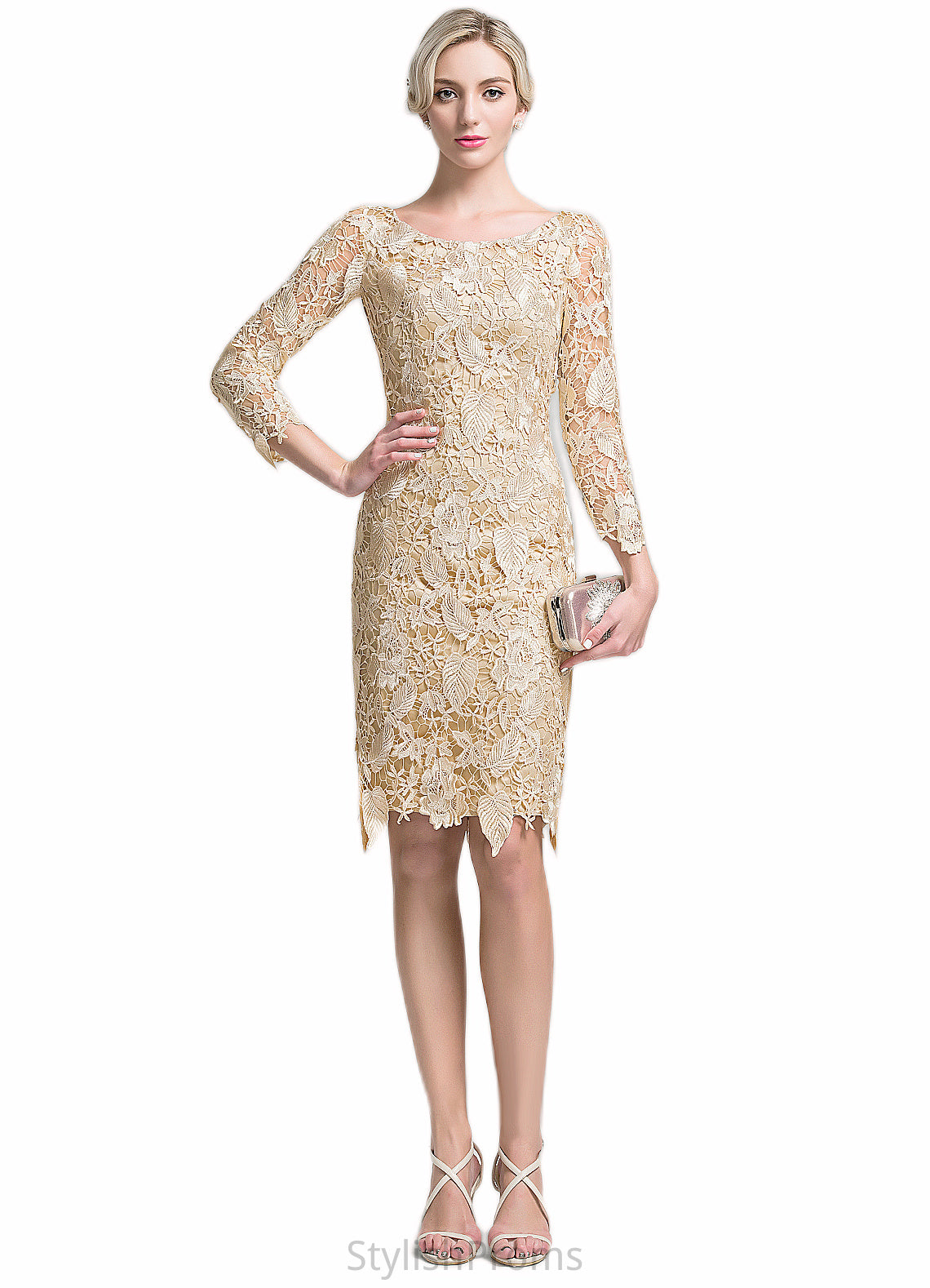 Abbey Sheath/Column Scoop Neck Knee-Length Lace Mother of the Bride Dress HQ126P0014865