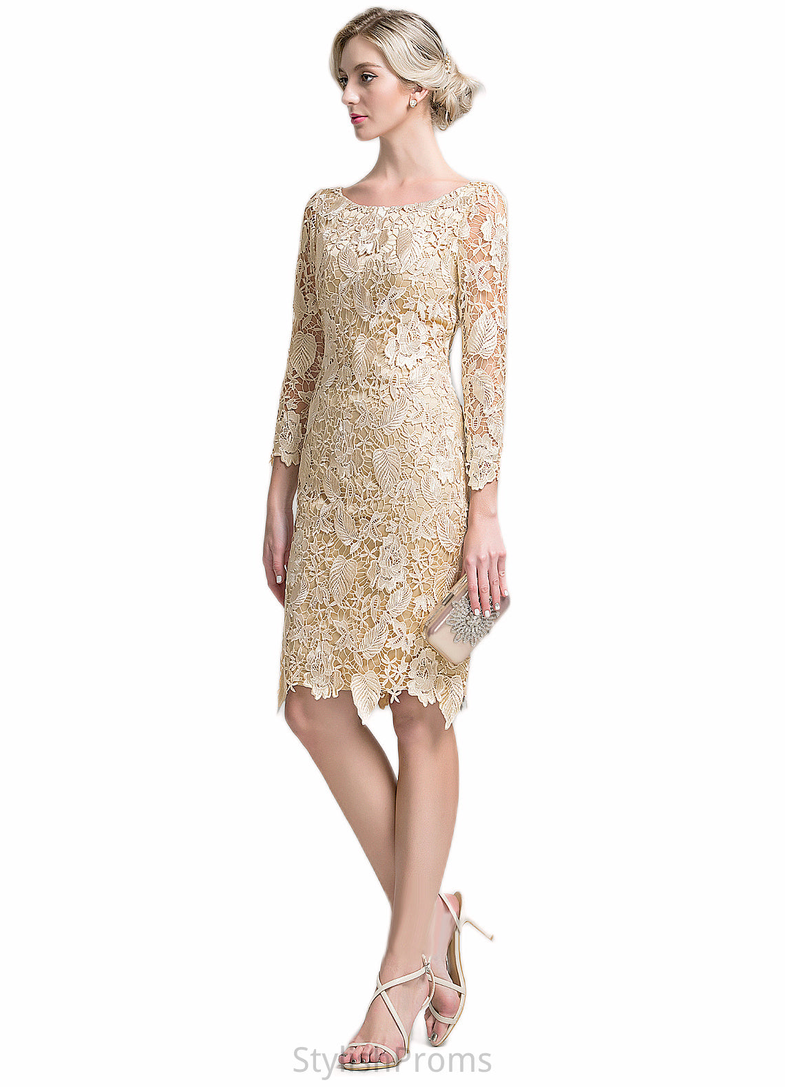 Abbey Sheath/Column Scoop Neck Knee-Length Lace Mother of the Bride Dress HQ126P0014865