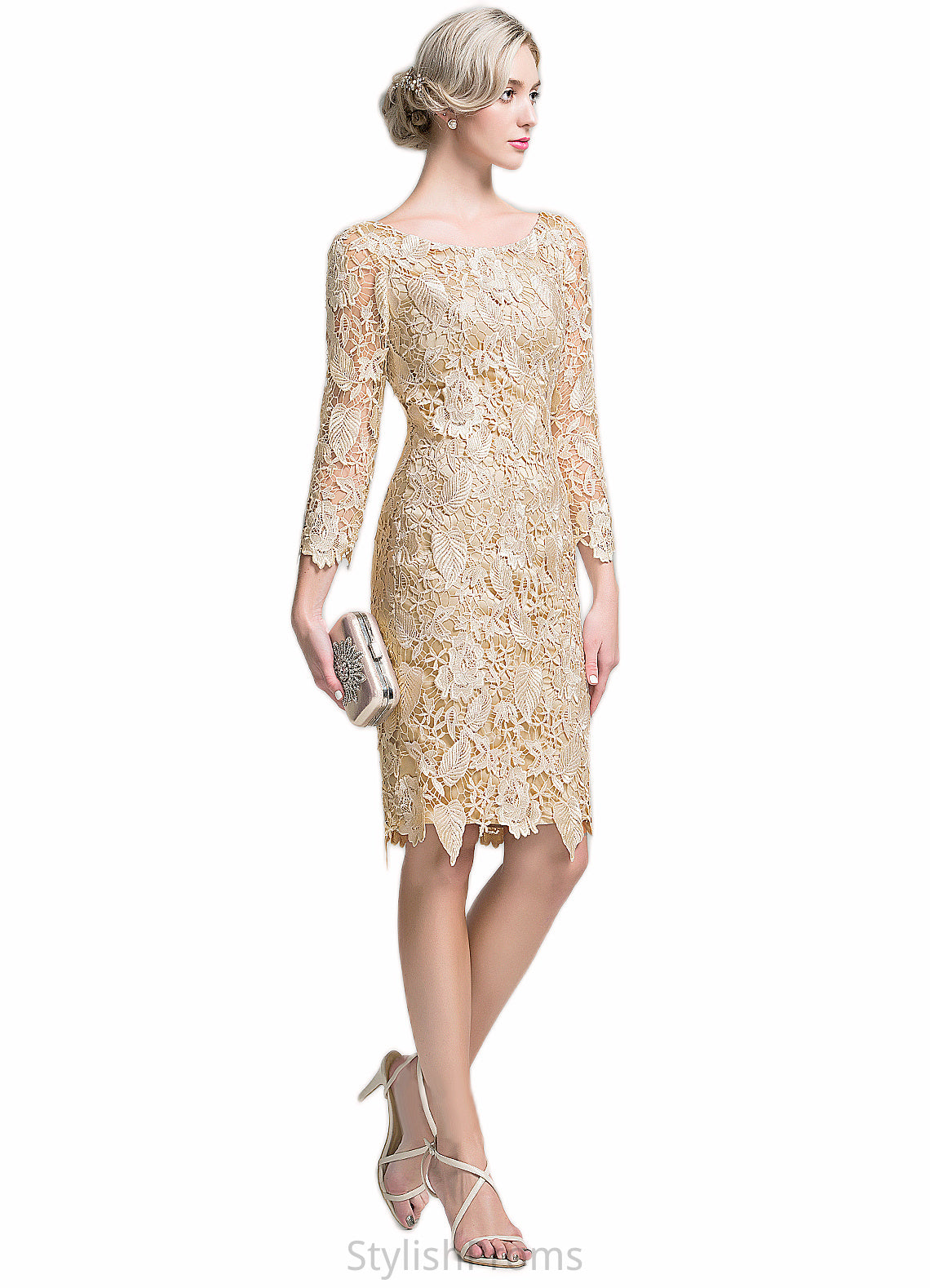 Abbey Sheath/Column Scoop Neck Knee-Length Lace Mother of the Bride Dress HQ126P0014865