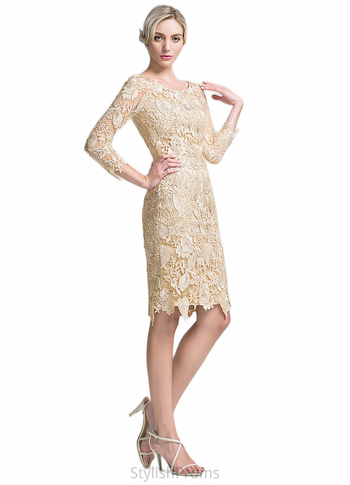 Abbey Sheath/Column Scoop Neck Knee-Length Lace Mother of the Bride Dress HQ126P0014865