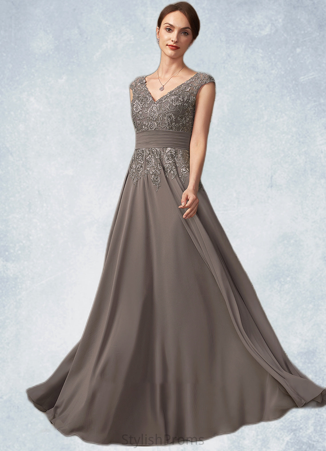 Ariana A-Line V-neck Floor-Length Chiffon Lace Mother of the Bride Dress With Ruffle Sequins HQ126P0014870