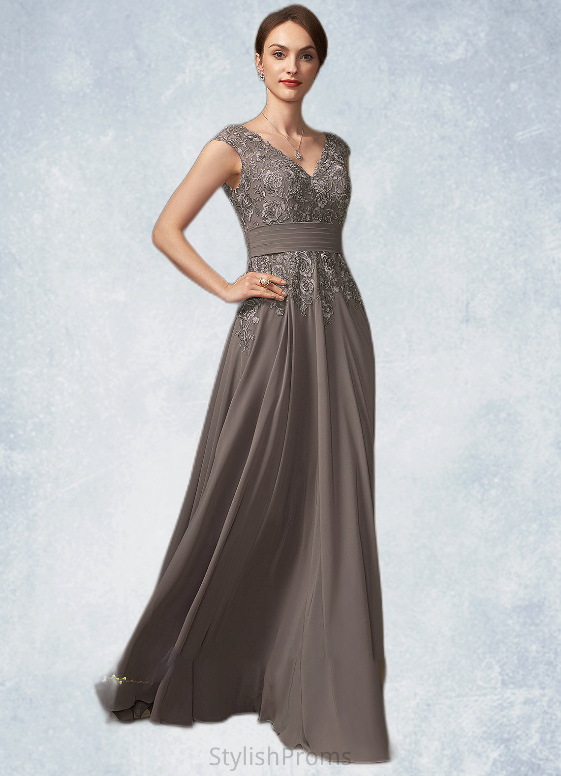 Ariana A-Line V-neck Floor-Length Chiffon Lace Mother of the Bride Dress With Ruffle Sequins HQ126P0014870