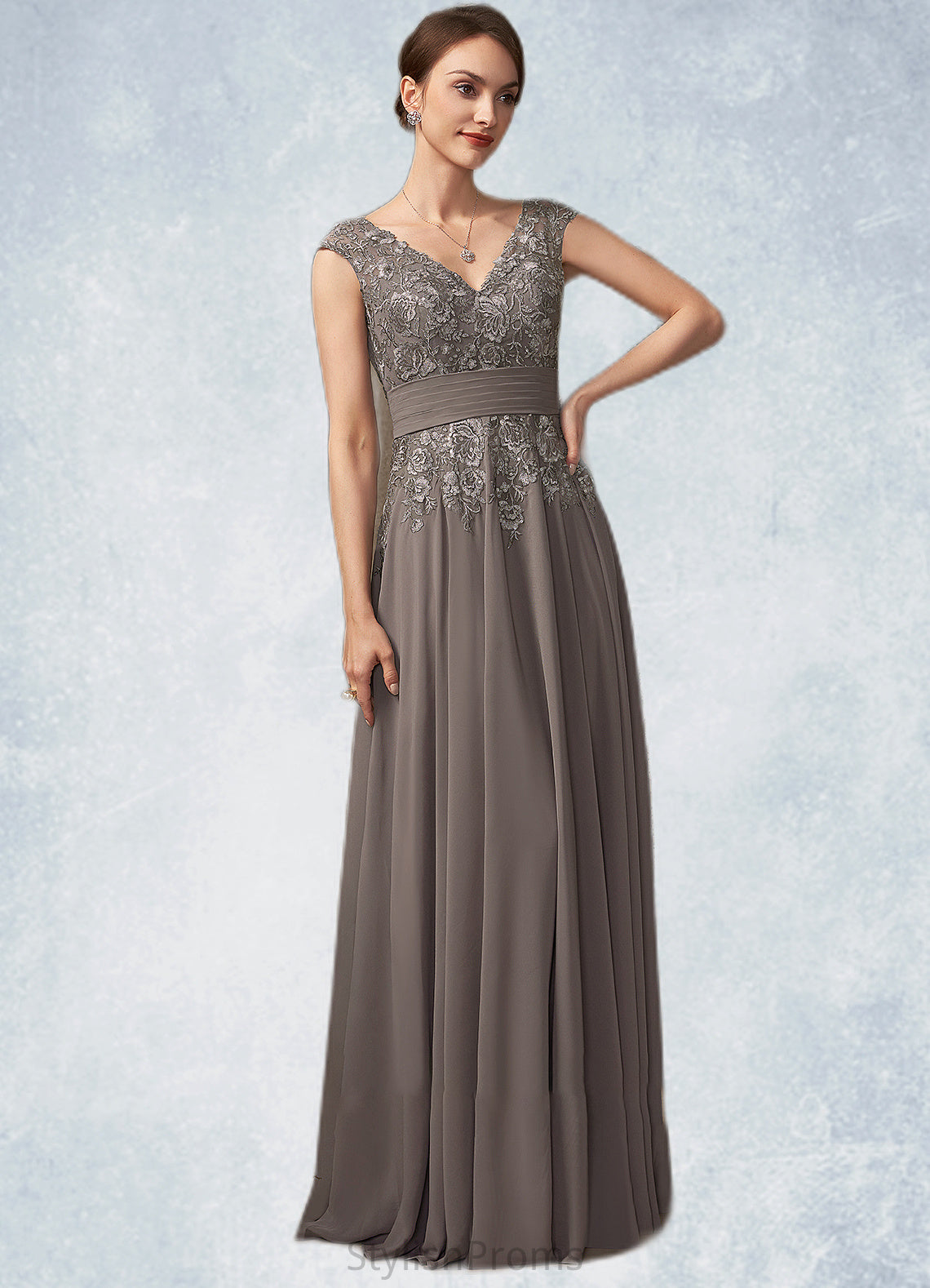 Ariana A-Line V-neck Floor-Length Chiffon Lace Mother of the Bride Dress With Ruffle Sequins HQ126P0014870