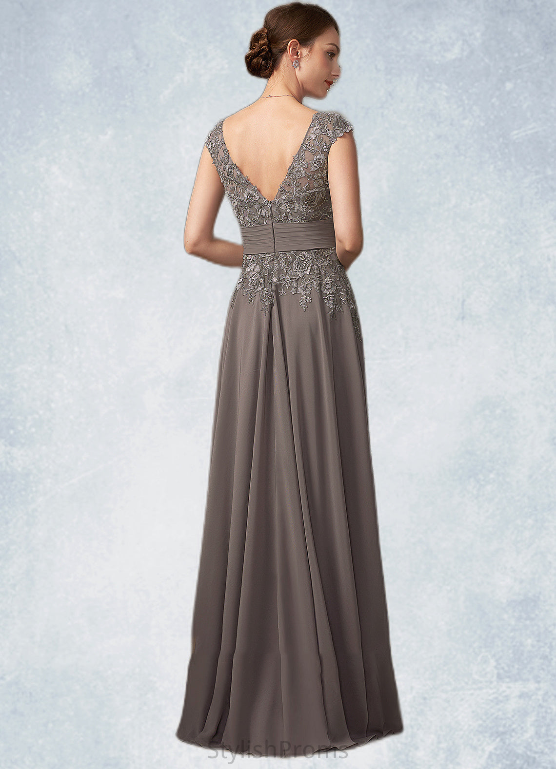 Ariana A-Line V-neck Floor-Length Chiffon Lace Mother of the Bride Dress With Ruffle Sequins HQ126P0014870