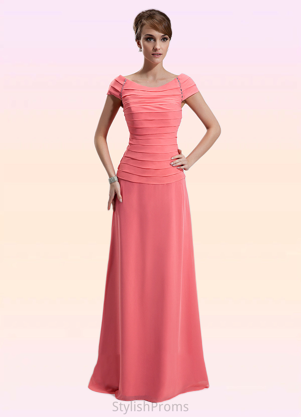 Nevaeh A-Line Scoop Neck Floor-Length Chiffon Mother of the Bride Dress With Ruffle Beading HQ126P0014872