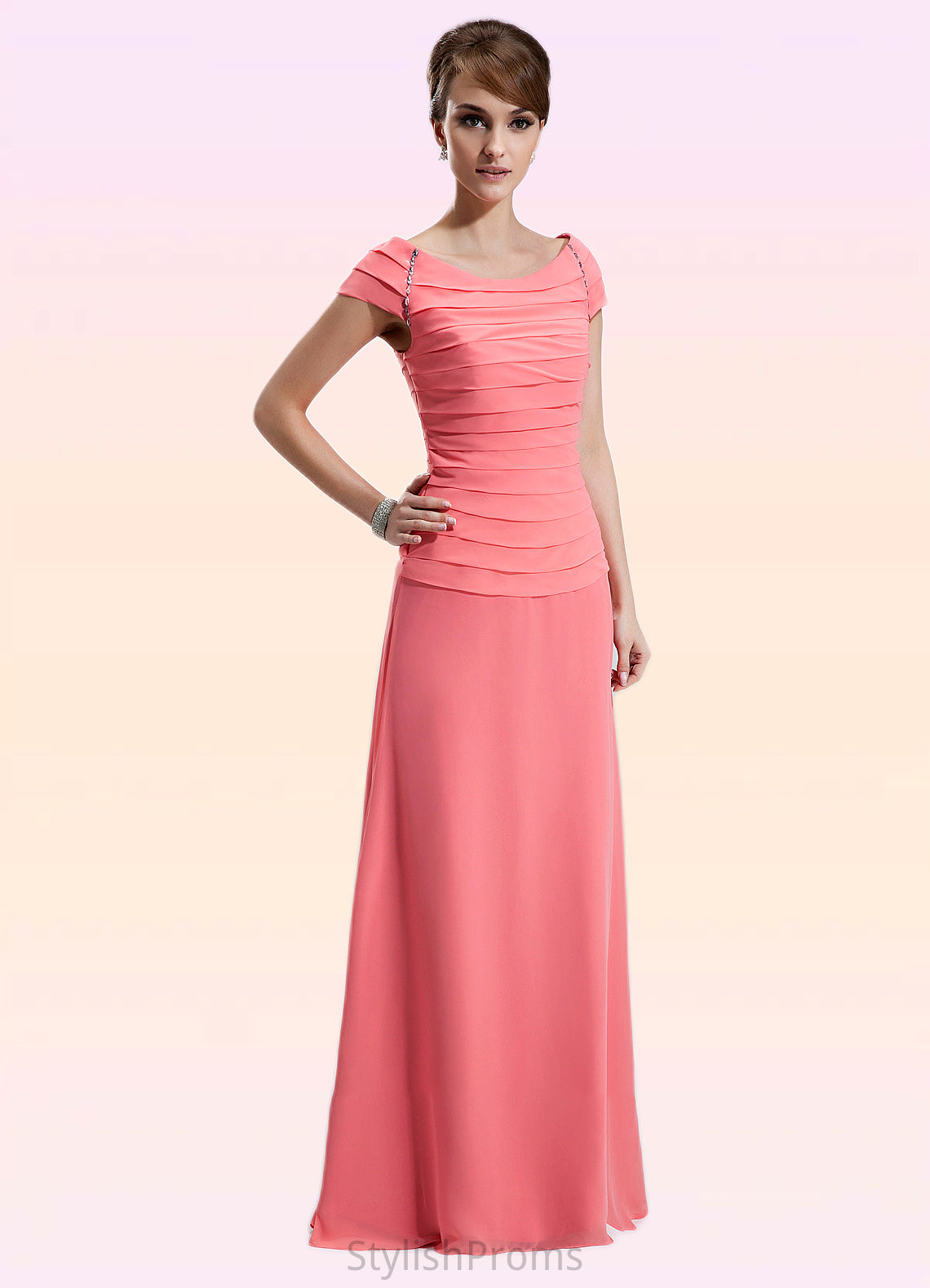 Nevaeh A-Line Scoop Neck Floor-Length Chiffon Mother of the Bride Dress With Ruffle Beading HQ126P0014872