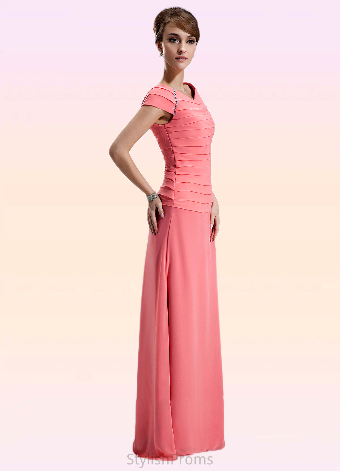 Nevaeh A-Line Scoop Neck Floor-Length Chiffon Mother of the Bride Dress With Ruffle Beading HQ126P0014872