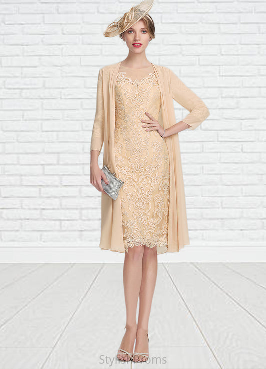 Everleigh Sheath/Column Scoop Neck Knee-Length Lace Mother of the Bride Dress With Beading Sequins HQ126P0014874