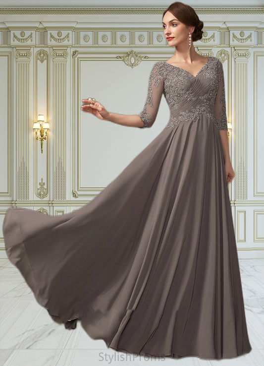 Aubrey A-Line V-neck Floor-Length Chiffon Lace Mother of the Bride Dress With Beading Sequins HQ126P0014876