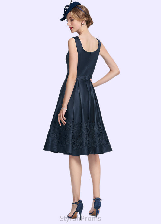 Everly A-Line Square Neckline Knee-Length Satin Mother of the Bride Dress With Appliques Lace HQ126P0014877