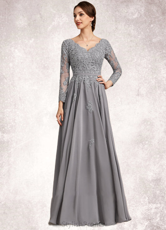 Jayleen A-Line V-neck Floor-Length Chiffon Lace Mother of the Bride Dress HQ126P0014881