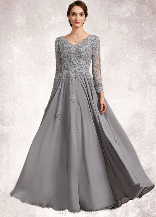 Jayleen A-Line V-neck Floor-Length Chiffon Lace Mother of the Bride Dress HQ126P0014881