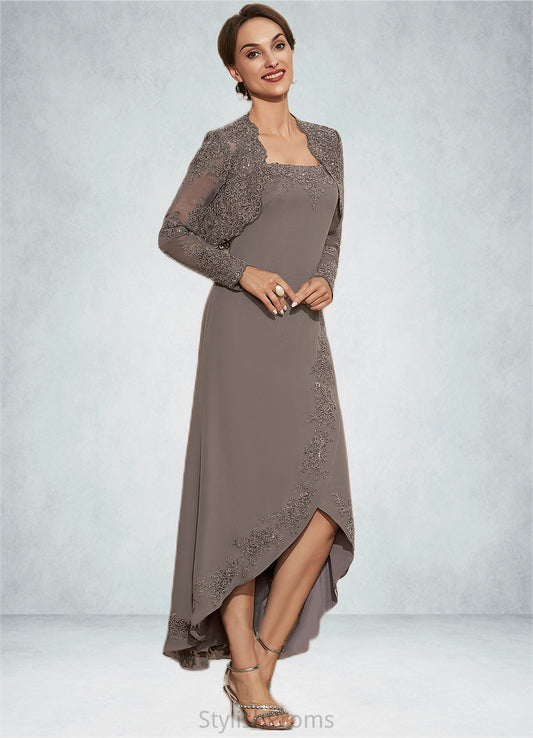 Raegan A-Line Square Neckline Asymmetrical Chiffon Mother of the Bride Dress With Appliques Lace Sequins HQ126P0014888