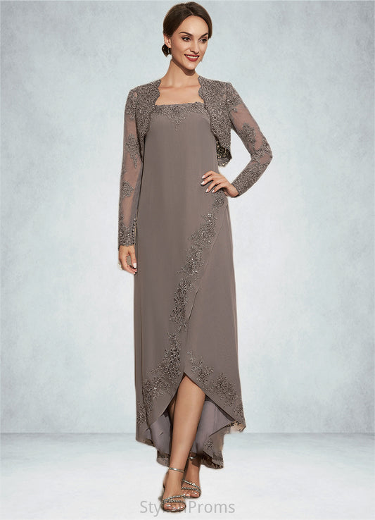 Raegan A-Line Square Neckline Asymmetrical Chiffon Mother of the Bride Dress With Appliques Lace Sequins HQ126P0014888