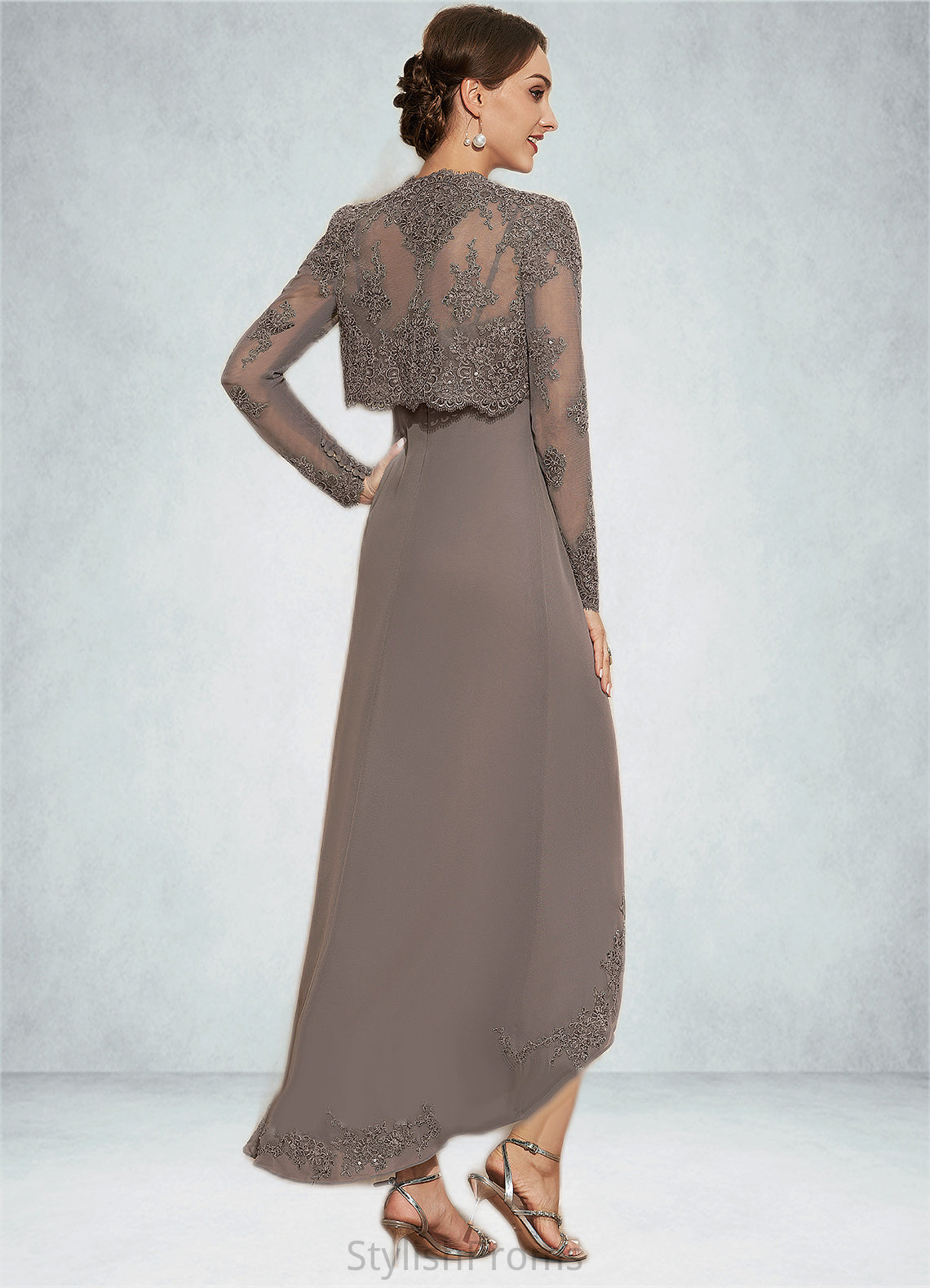 Raegan A-Line Square Neckline Asymmetrical Chiffon Mother of the Bride Dress With Appliques Lace Sequins HQ126P0014888