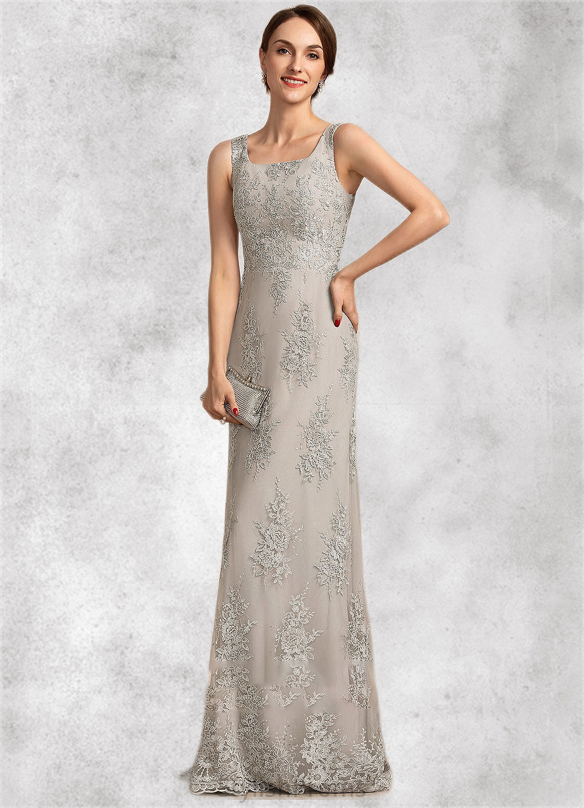 Hailie A-Line Square Neckline Floor-Length Lace Mother of the Bride Dress HQ126P0014889