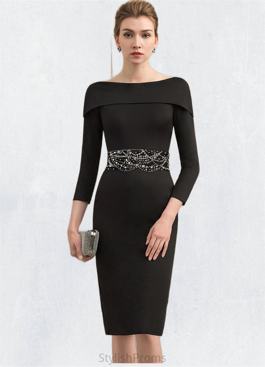 Nora Sheath/Column Off-the-Shoulder Knee-Length Jersey Mother of the Bride Dress With Beading Sequins HQ126P0014897