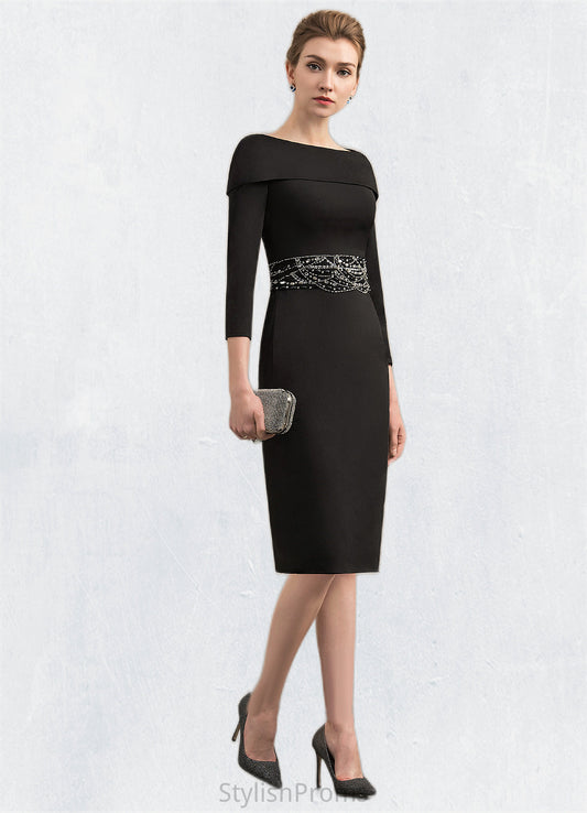 Nora Sheath/Column Off-the-Shoulder Knee-Length Jersey Mother of the Bride Dress With Beading Sequins HQ126P0014897