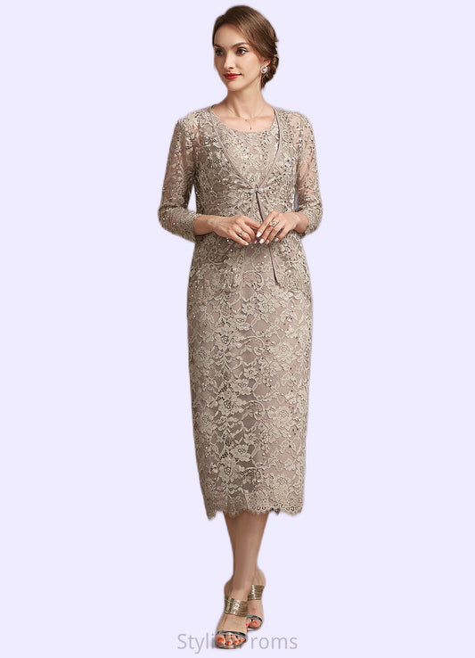 Rosie Sheath/Column Scoop Neck Tea-Length Lace Mother of the Bride Dress With Sequins HQ126P0014898