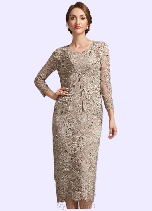 Rosie Sheath/Column Scoop Neck Tea-Length Lace Mother of the Bride Dress With Sequins HQ126P0014898