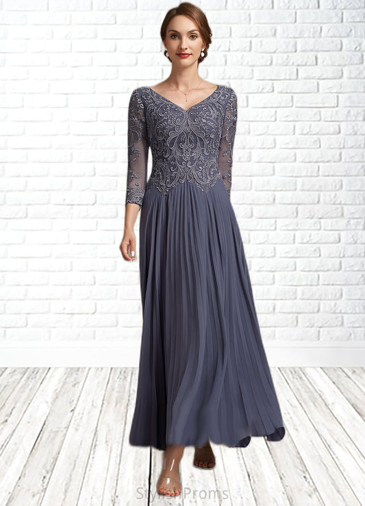 Kasey A-Line V-neck Ankle-Length Chiffon Lace Mother of the Bride Dress HQ126P0014899