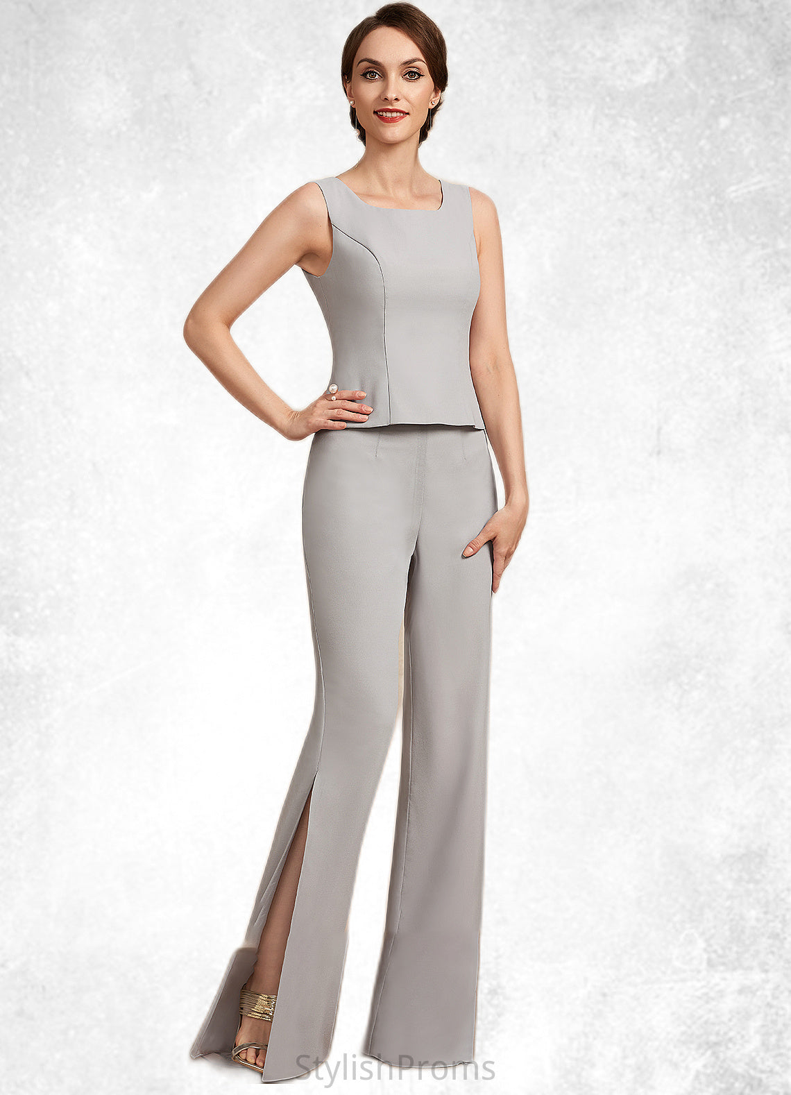 Valentina Jumpsuit/Pantsuit Square Neckline Floor-Length Chiffon Mother of the Bride Dress HQ126P0014900